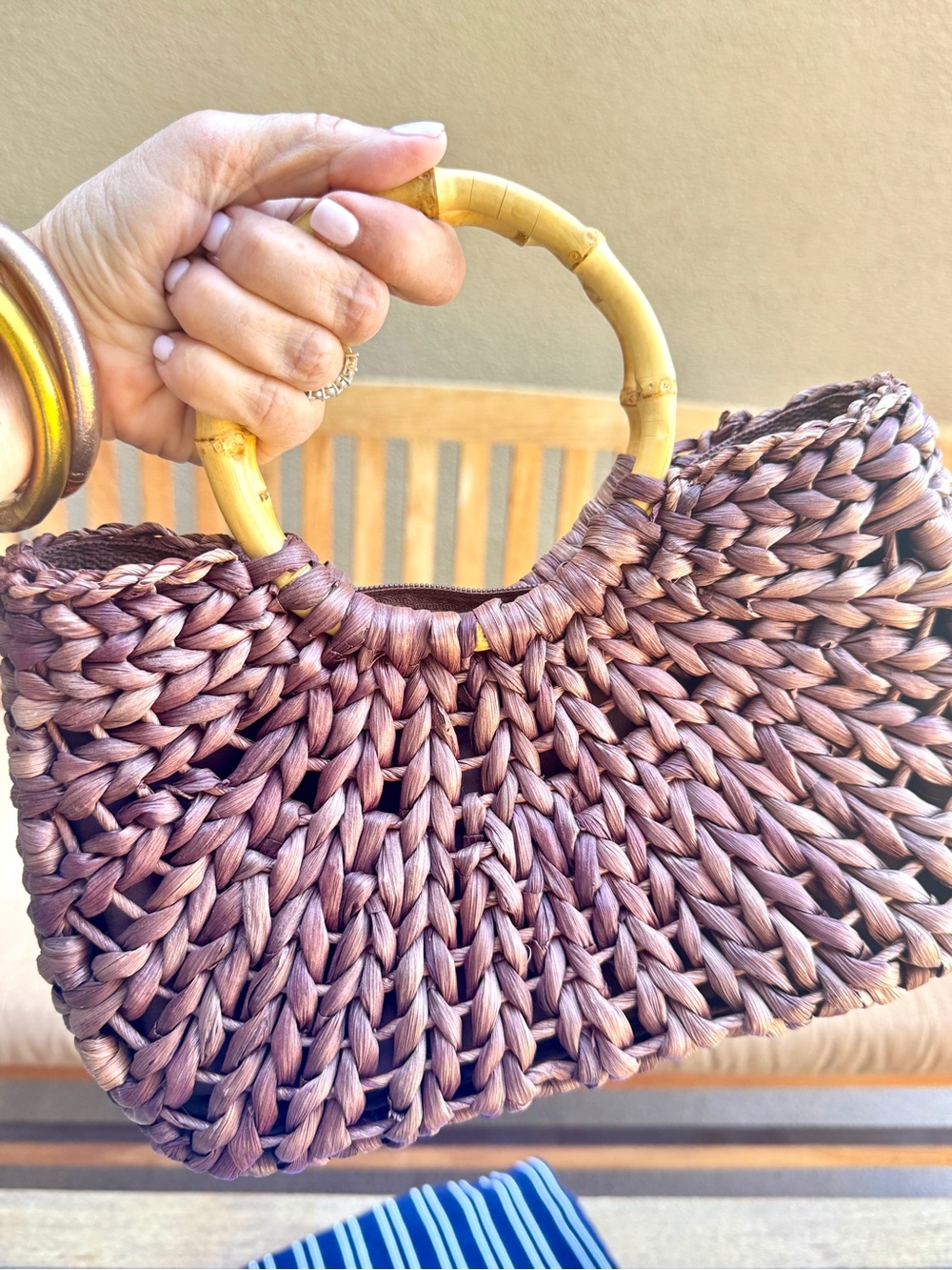 White Stag Woven Straw Bag Bamboo Handle Coastal Grandma Purse NWOT - Picture 8 of 8